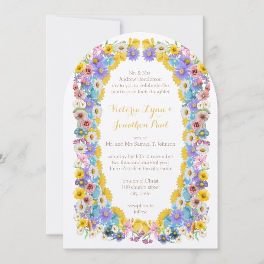 ワイルドフラワーエレガント開花イエローエレガンス結婚ズ 招待状 (正面)