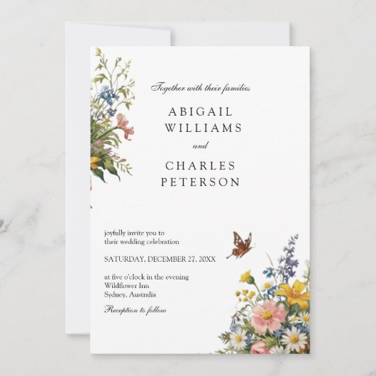 ワイルドフラワーエレガント開花ブーケ招待状 招待状 (正面)