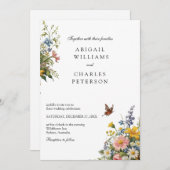 ワイルドフラワーエレガント開花ブーケ招待状 招待状 (正面/裏面)