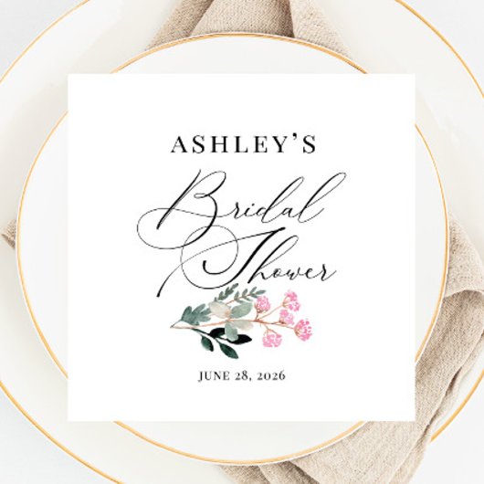 ワイルドフラワーエレガント開花水彩ブライダルシャワー スタンダードカクテルナプキン