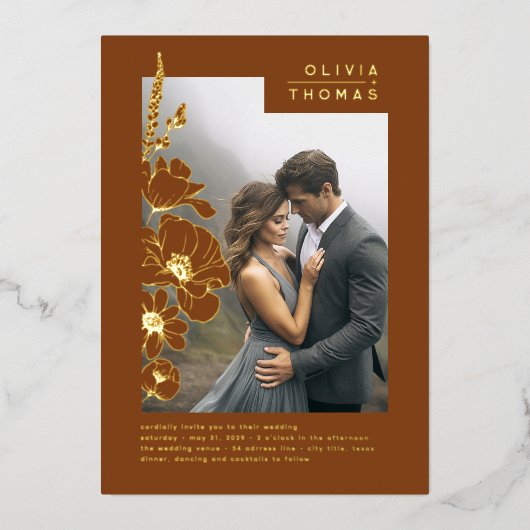 ワイルドフラワーエレガント・テラ結婚コッタの写真 箔招待状 (正面)