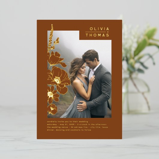 ワイルドフラワーエレガント・テラ結婚コッタの写真 箔招待状 (立ち正面)