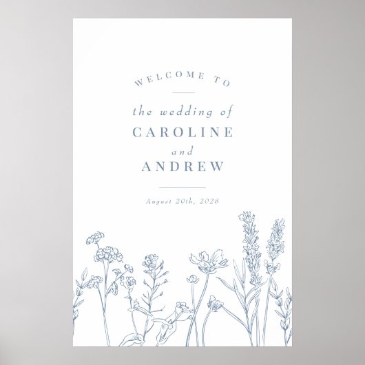 ワイルドフラワーエレガント・ペリウィンクル結婚の歓迎サイン ポスター (正面)