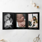 ワイルドフラワーエレガント、3フォトコラージュベビー誕生 三つ折り案内状 (内部)