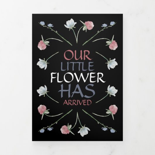 ワイルドフラワーエレガント、3フォトコラージュベビー誕生 三つ折り案内状 (カバー)
