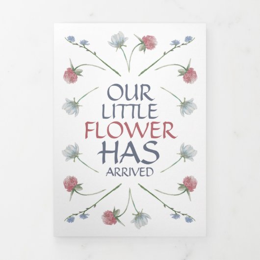 ワイルドフラワーエレガント、3フォトコラージュベビー誕生 三つ折り案内状 (カバー)