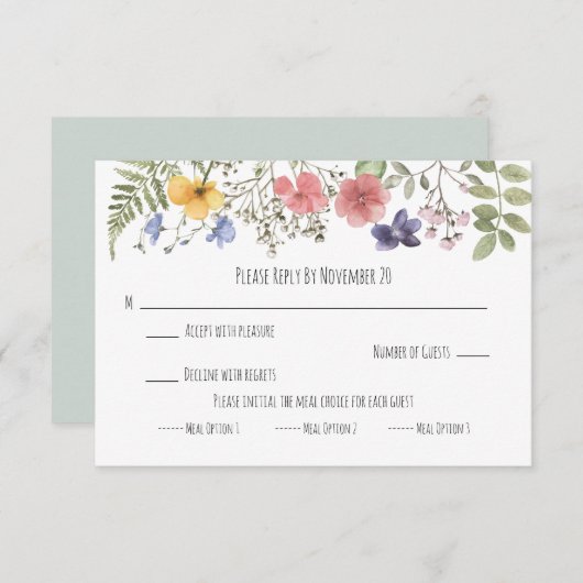 ワイルドフラワーエンクロージャRSVPカード 招待状 (正面/裏面)