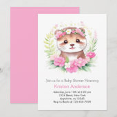 ワイルドフラワーオッタの冒険が待っている女の子のベビーシャワー 招待状 (正面/裏面)