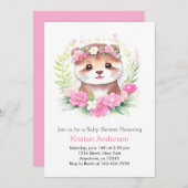 ワイルドフラワーオッターアドベンチャーが女の子ベビーシャワーを待つ 招待状 (正面/裏面)