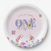 ワイルドフラワーオネダーフルバタフライ1歳カスタム誕生日 ペーパープレート (正面)