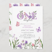 ワイルドフラワーオネダーフルフローラファースト誕生日 招待状 (正面/裏面)