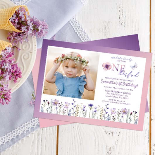 ワイルドフラワーオネダーフル1stバースデーフォト招待状 招待状