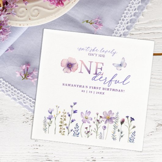 ワイルドフラワーオネダーフル1st誕生日パーティーナプキンス スタンダードカクテルナプキン