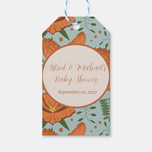 ワイルドフラワーオレンジポピー赤ちゃんシャワー| 春園 ギフトタグ (正面)