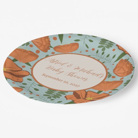 ワイルドフラワーオレンジポピー赤ちゃんシャワー| 春園 ペーパープレート (アングル)