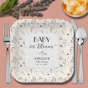 ワイルドフラワーオンアイボリーベビーシャワー ペーパープレート