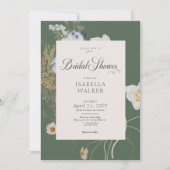 ワイルドフラワーオンセージ素朴グリーンブライダルシャワー 招待状 (正面)