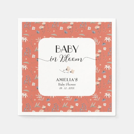 ワイルドフラワーオンテラコッタベビーシャワー スタンダードカクテルナプキン (正面)