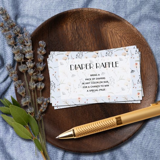 ワイルドフラワーオンブルーボーイベビーシャワーおむつラッフル エンクロージャーカード