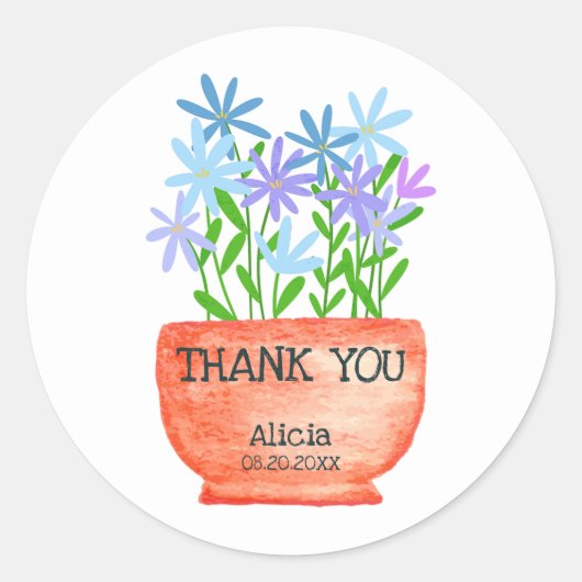 ワイルドフラワーオンポット植物学誕生日ありがとう ラウンドシール (正面)
