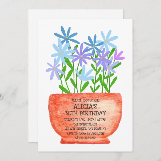 ワイルドフラワーオンポット植物学誕生日招待状 シーズンカード (正面/裏面)