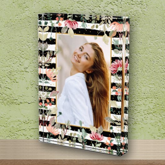 ワイルドフラワーオン白黒ストライプフォトブロック フォトブロック