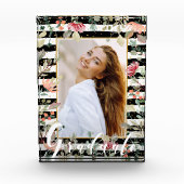 ワイルドフラワーオン白黒ストライプ卒業生 フォトブロック (正面)