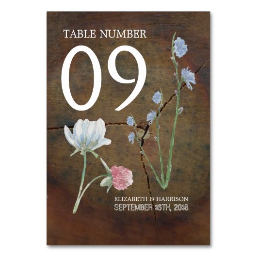 ワイルドフラワーオーク結婚ウッドのテーブル番号 テーブルナンバー (正面)