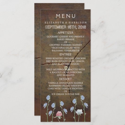 ワイルドフラワーオーク結婚ウッドのメニュー メニュー (正面/裏面)