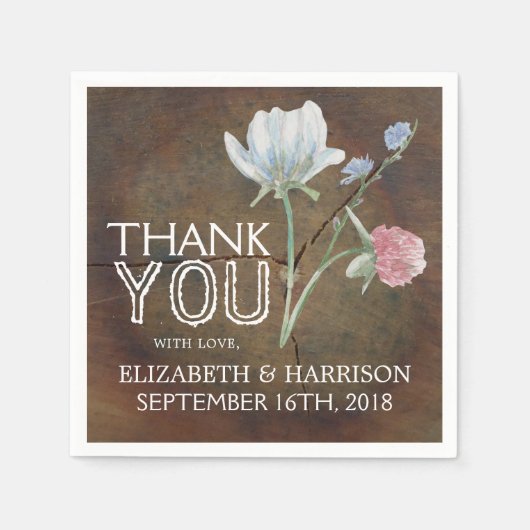 ワイルドフラワーオーク結婚ウッド スタンダードカクテルナプキン (正面)