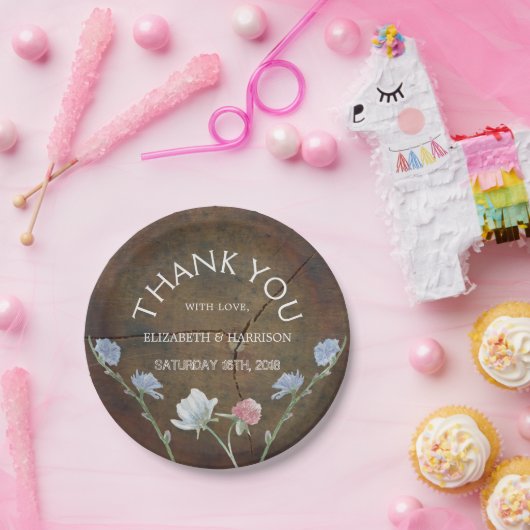 ワイルドフラワーオーク結婚ウッド ペーパープレート (パーティー)