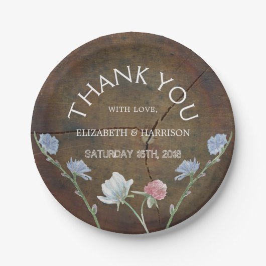 ワイルドフラワーオーク結婚ウッド ペーパープレート (正面)