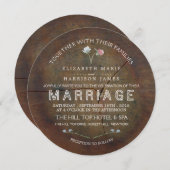 ワイルドフラワーオーク結婚ウッド 招待状 (正面/裏面)