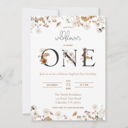 ワイルドフラワーオータムファースト誕生日 招待状 (正面)