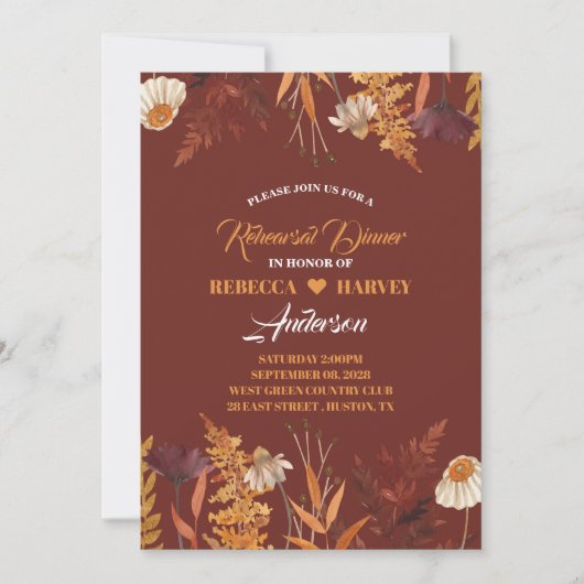 ワイルドフラワーオータム秋の結婚式リハーサルディナー 招待状 (正面)