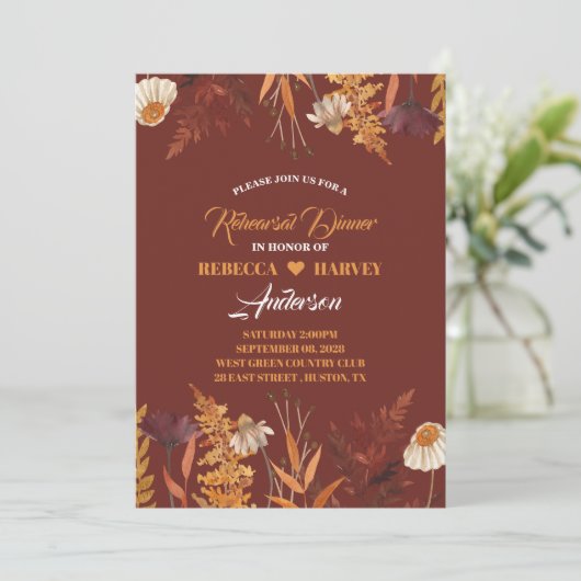 ワイルドフラワーオータム秋の結婚式リハーサルディナー 招待状 (スタンド正面)