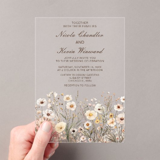 ワイルドフラワーオータム秋結婚フローラ アクリル招待状 (インサイチュ (ポータブル))