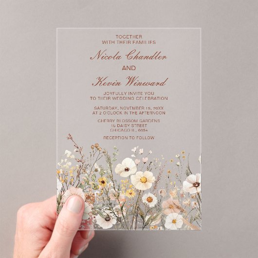 ワイルドフラワーオータム秋結婚フローラ アクリル招待状 (インサイチュ (ポータブル))
