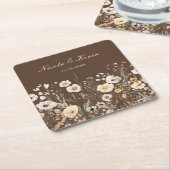 ワイルドフラワーオータム秋結婚フローラ スクエアペーパーコースター (アングル)