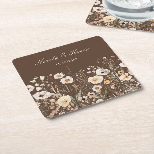 ワイルドフラワーオータム秋結婚フローラ スクエアペーパーコースター (アングル)