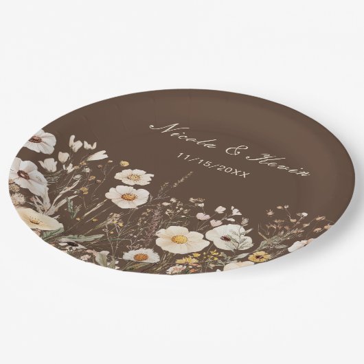 ワイルドフラワーオータム秋結婚フローラ ペーパープレート (アングル)