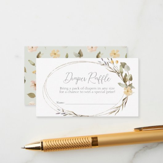 ワイルドフラワーオーバルベビーシャワーおむつラッフルチケット エンクロージャーカード (正面/裏面インサイチュ)