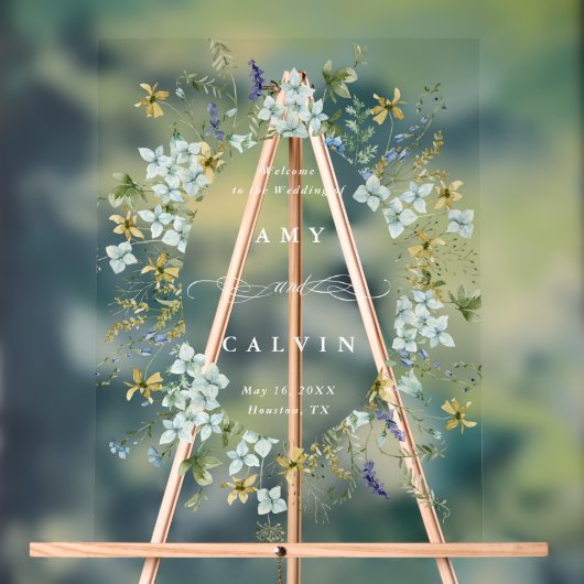 ワイルドフラワーオーバルリース結婚フレームへようこそ アクリルサイン (ニュートラル)