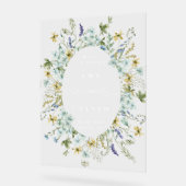 ワイルドフラワーオーバルリース結婚フレームへようこそ アクリルサイン (傾斜)