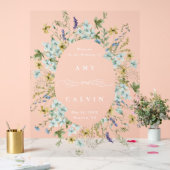 ワイルドフラワーオーバルリース結婚フレームへようこそ アクリルサイン (ウェディング)