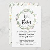 ワイルドフラワーオーベビーガール赤ちゃんシャワー 招待状 (正面/裏面)
