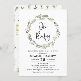 ワイルドフラワーオーベビーガール赤ちゃんシャワー 招待状