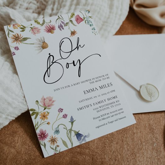ワイルドフラワーオーボーイベビーシャワー招待状 招待状