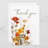 ワイルドフラワーカスタム文字赤黄フェミニン色 サンキューカード (正面/裏面)