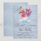 ワイルドフラワーカップダスティブルーウッドブライダルシャワー 招待状 (正面/裏面)
